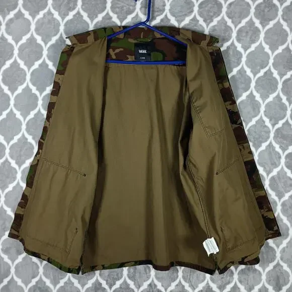 Vans Jacket Men XL Camo Canvas Military Field Button Front Woodland Utility Coat - Picture 8 of 9